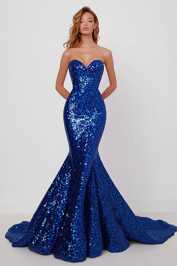 Sparkly Sweetheart Royal Blue Mermaid Long Prom Dress